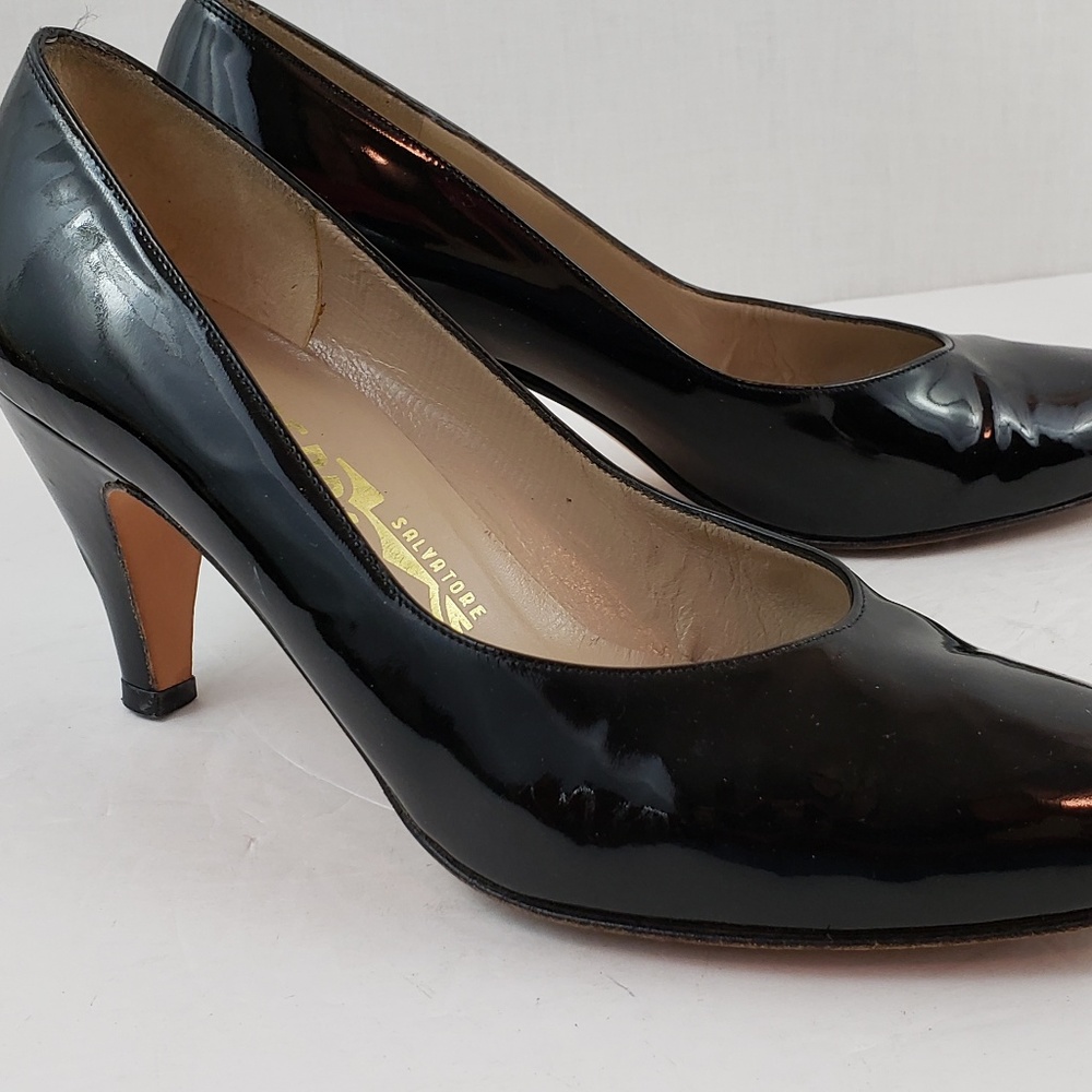 Ferragamo black patent leather 3" heels size 5.5B